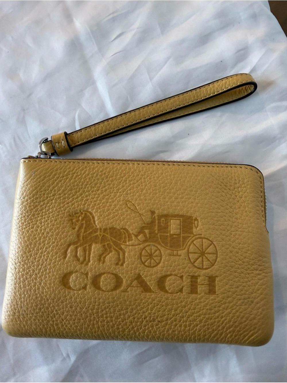 Coach Embossed Horse & Carriage Corner Zip Wristlet- Yellow